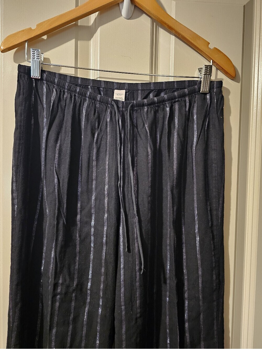 Victoria's Secret Black Pajama Button-Up Set with Silver Pinstripes S - Picture 8 of 11